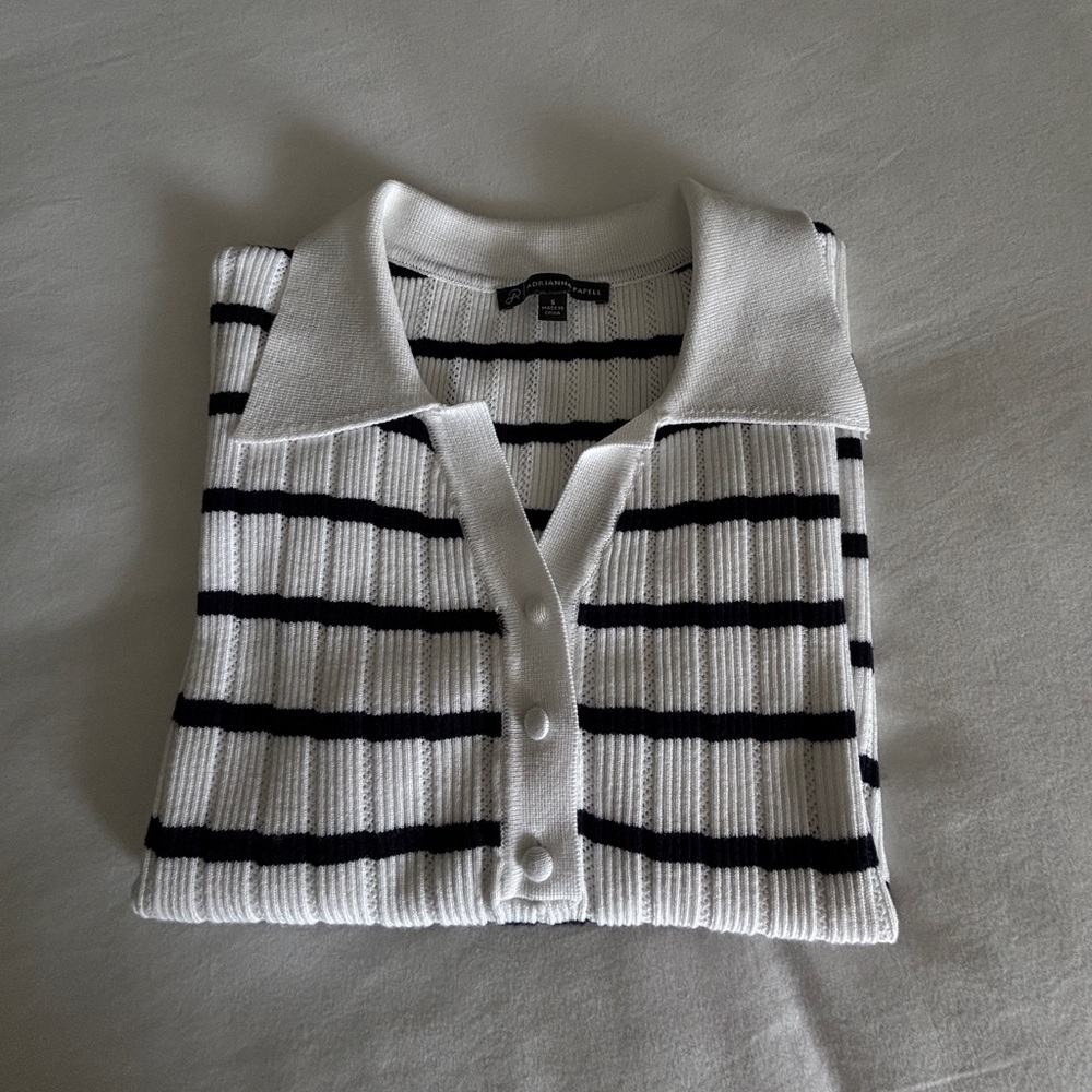 Blue and white striped women’s polo